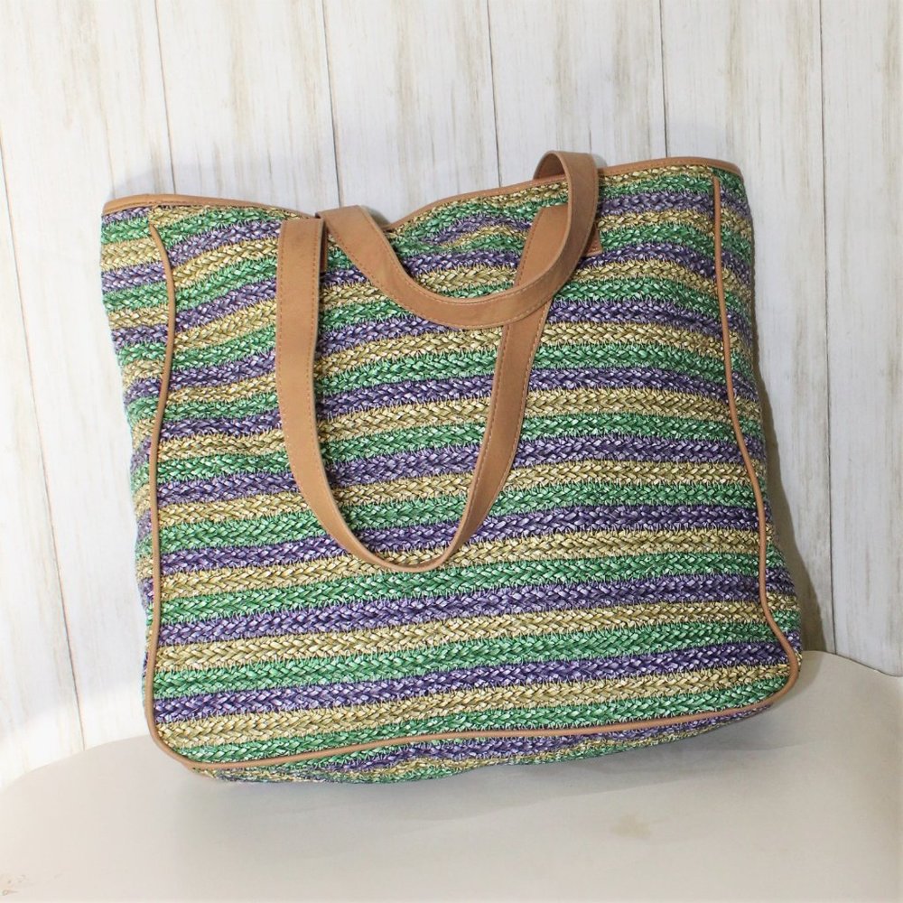 Linea V Large Striped Woven StrawTote